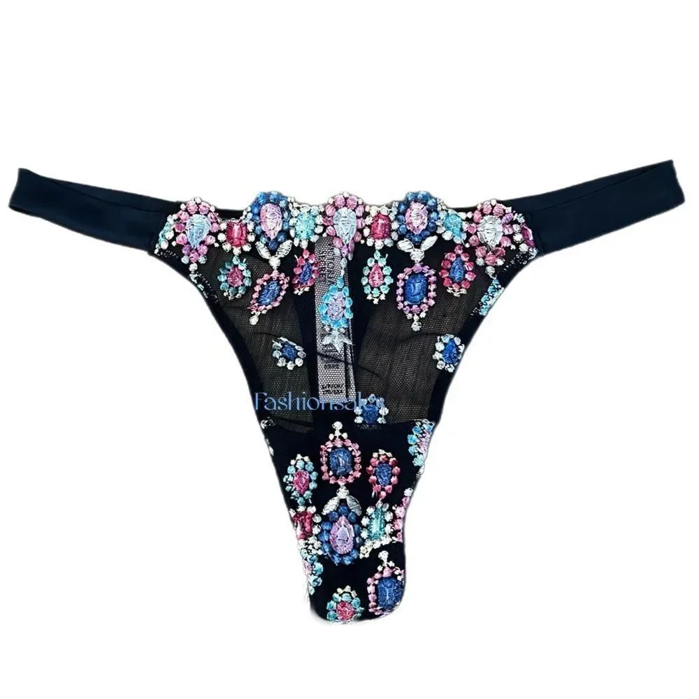Victorias Secret Dream Angels Embroidered Mesh Thong Satin Strap panty Small